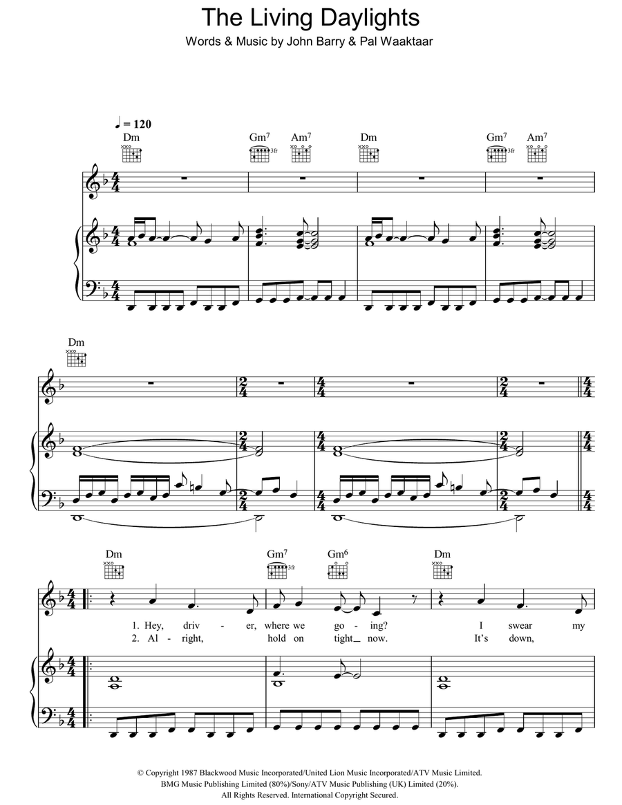 The Living Daylights Piano, Vocal, Guitar scores gallery preview page 1