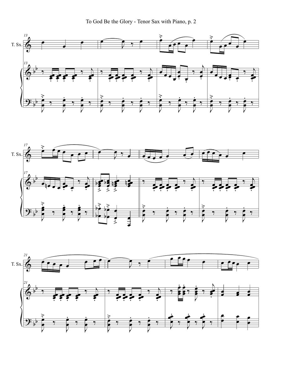 TO GOD BE THE GLORY One Movement Hymn Sonata (for Tenor Sax and Piano with Score/Part) Tenor Saxophone scores gallery preview page 3