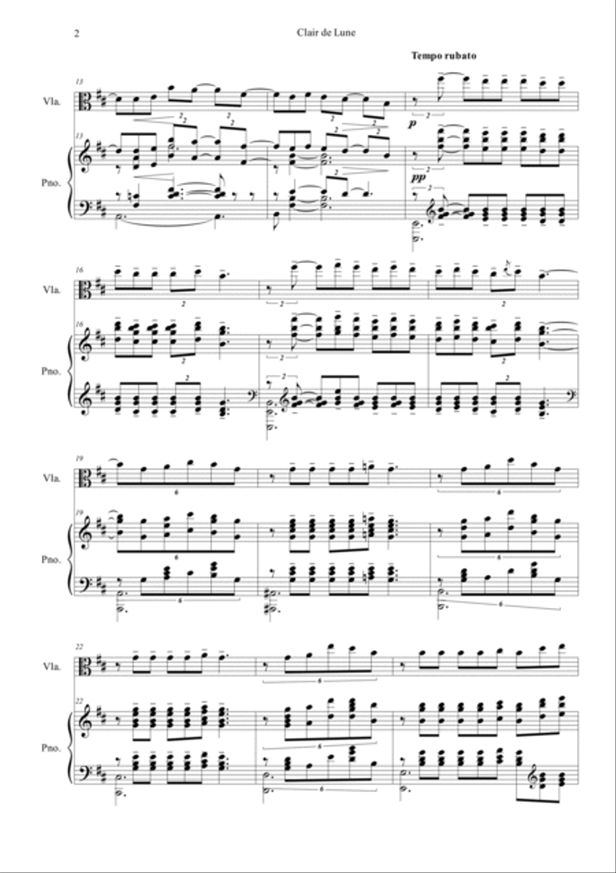 Clair de Lune in D Viola scores gallery preview page 2