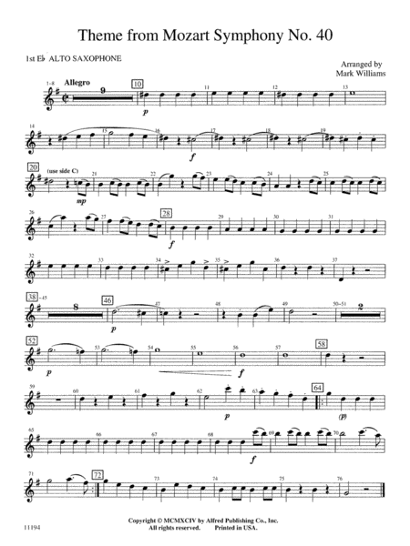 Theme from Mozart Symphony No. 40: E-flat Alto Saxophone