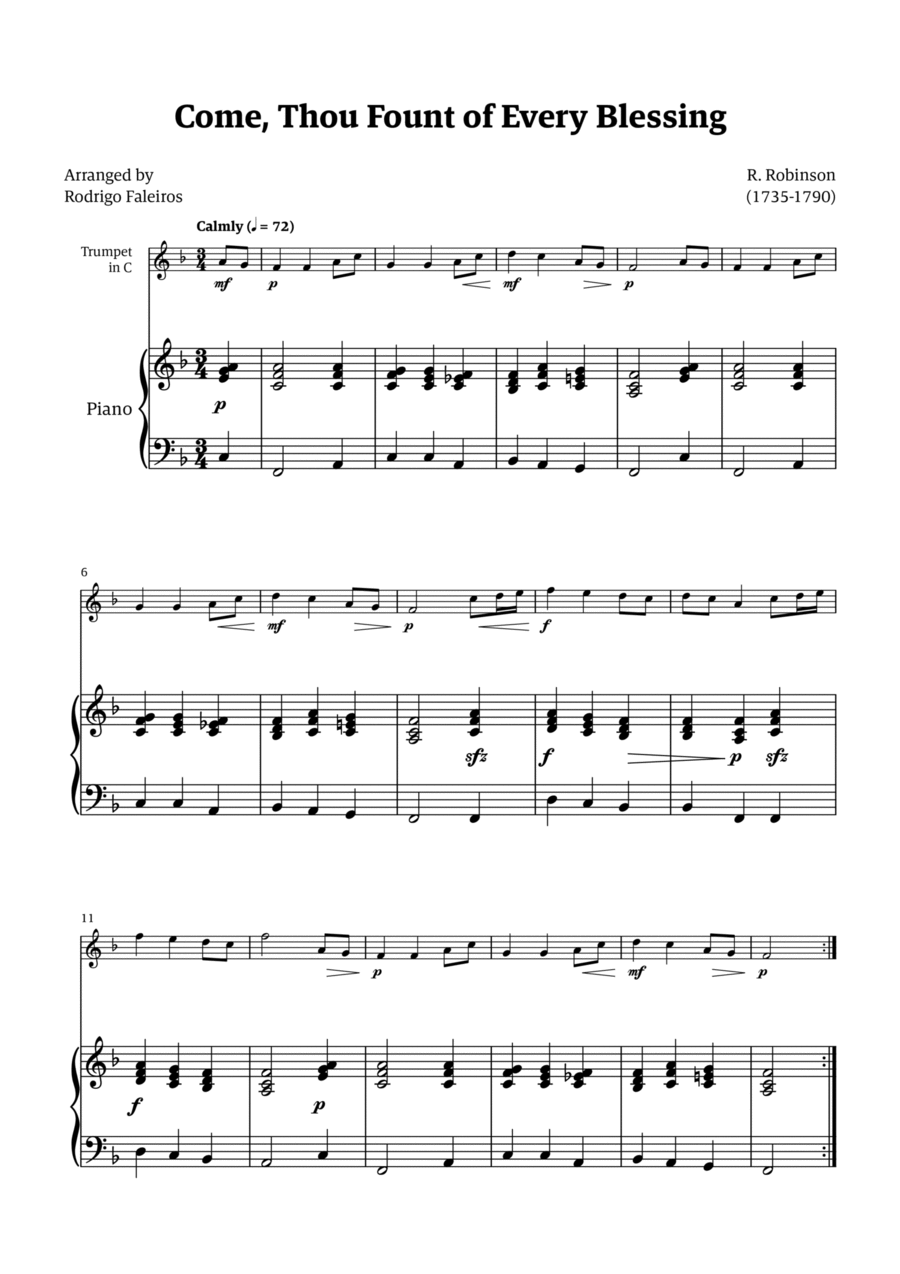 Come Thou Fount of Every Blessing C Trumpet scores gallery preview page 1