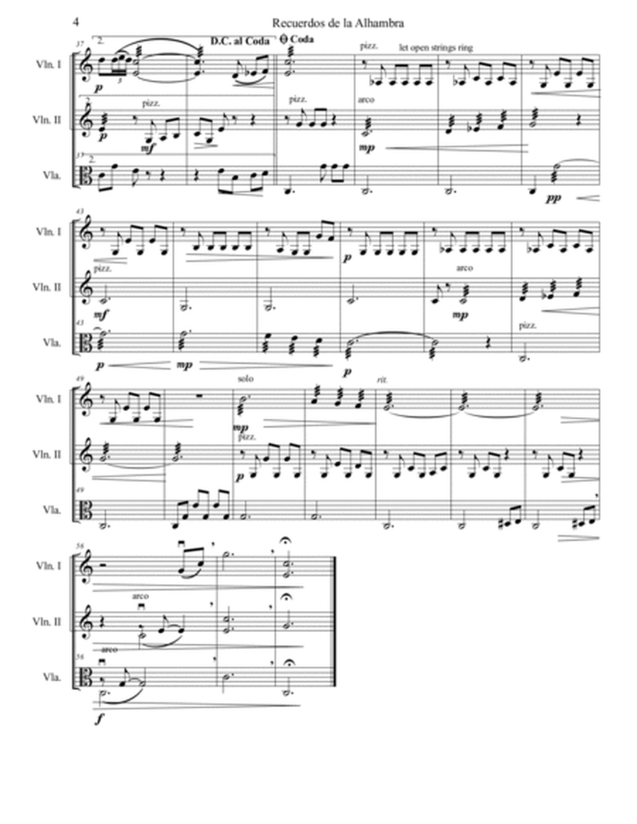 Recuerdos de la Alhambra, Score and Parts, String Trio for Two Violins and Viola image number null