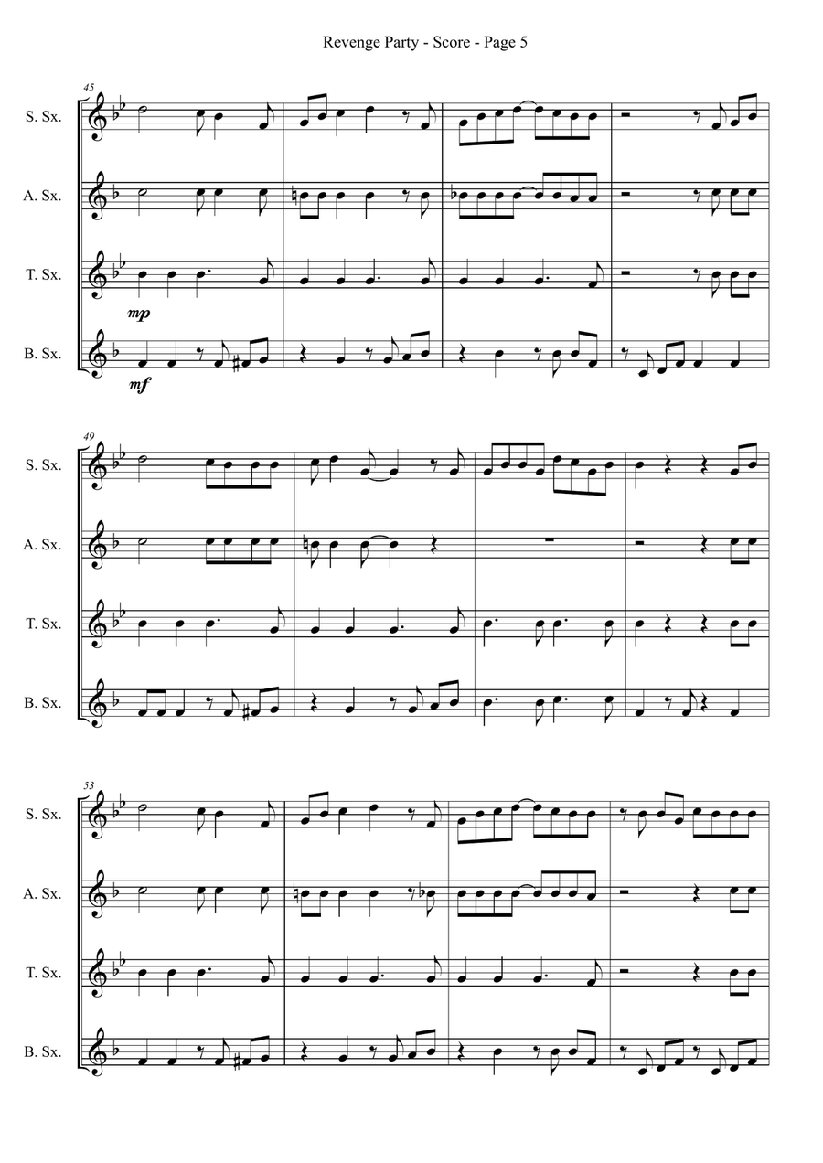 Revenge Party Saxophone Quartet scores gallery preview page 5