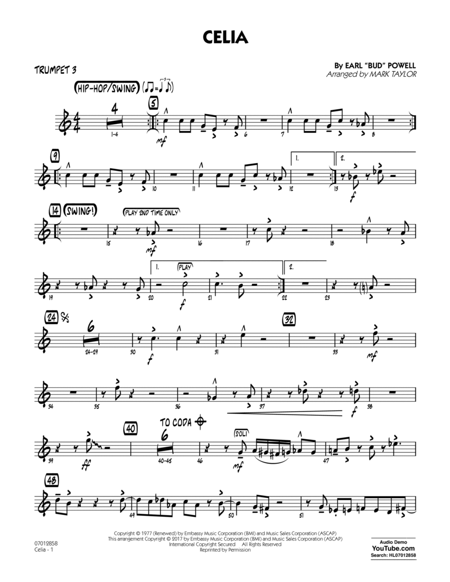 Celia - Trumpet 3 Celia - Trumpet 3 Trumpet scores gallery preview page 1