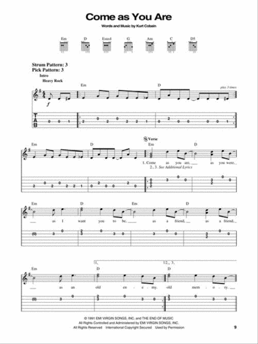 Simple nirvana store songs on guitar