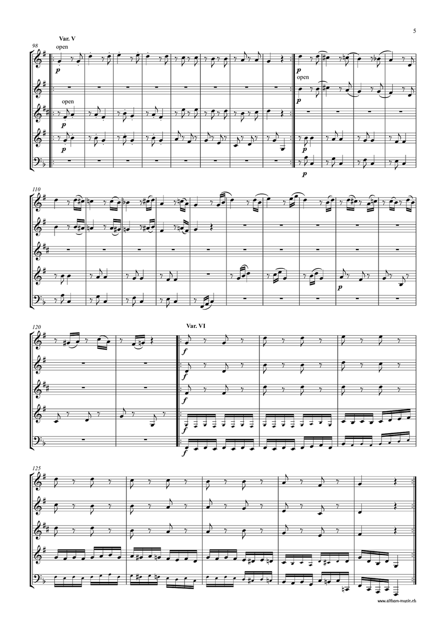 Variations on 'Twinkle, Twinkle Little Star' Brass Quintet scores gallery preview page 6