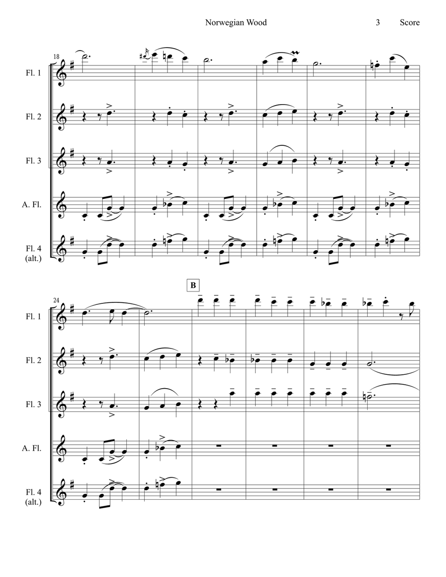 Norwegian Wood (This Bird Has Flown) Woodwind Quartet scores gallery preview page 4