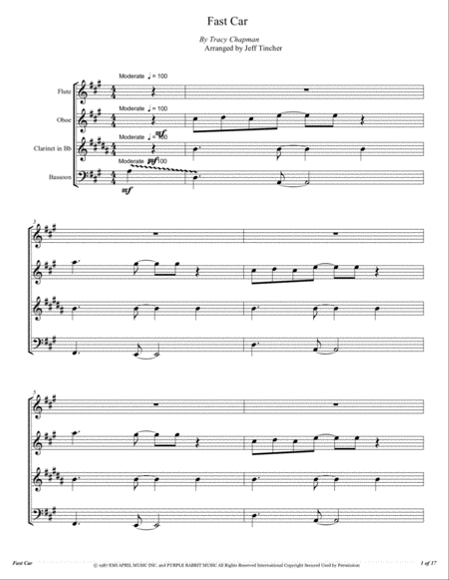 Fast Car Woodwind Quartet scores gallery preview page 2