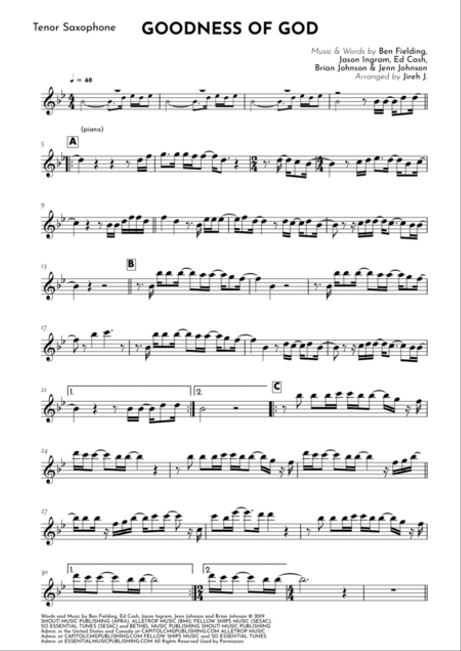 Goodness Of God Tenor Saxophone scores gallery preview page 2