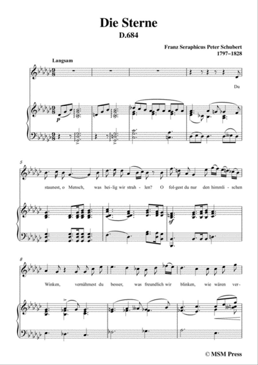 Schubert-Die Sterne,in G flat Major,D.684,for Voice and Piano Voice Solo scores gallery preview page 3