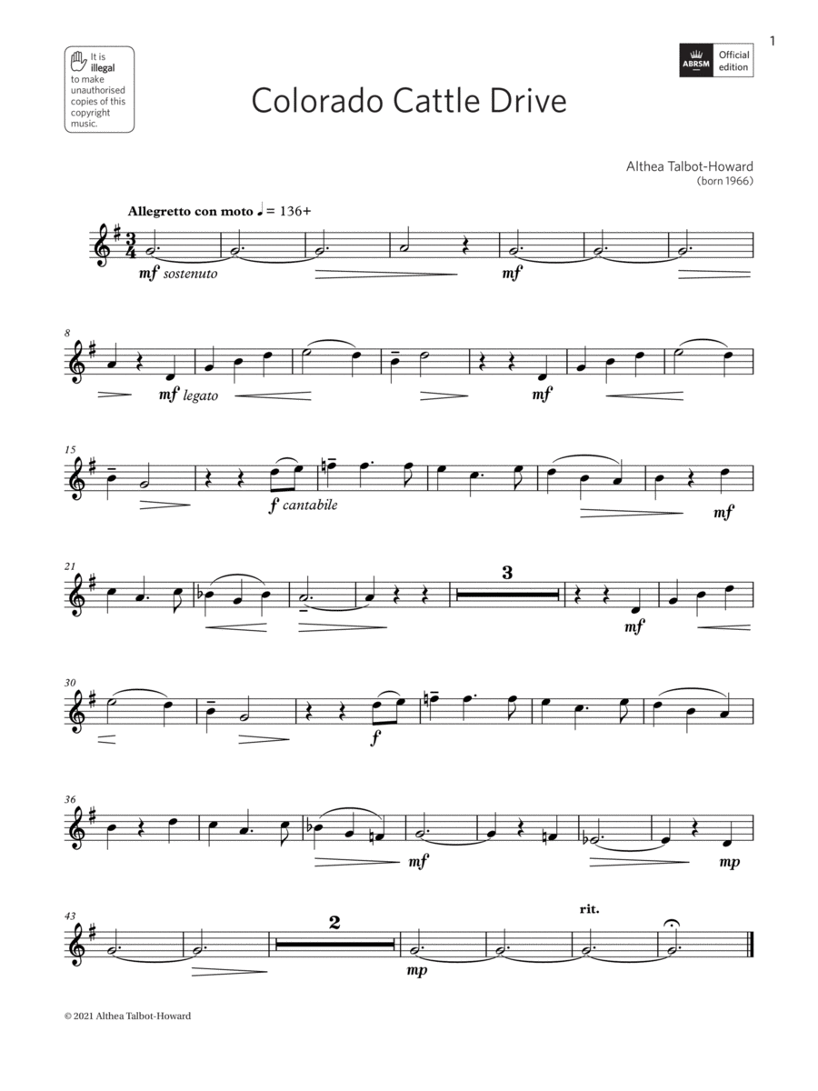 Colorado Cattle Drive (Grade 2 List B8 from the ABRSM Oboe syllabus from 2022) Oboe Solo scores gallery preview page 1