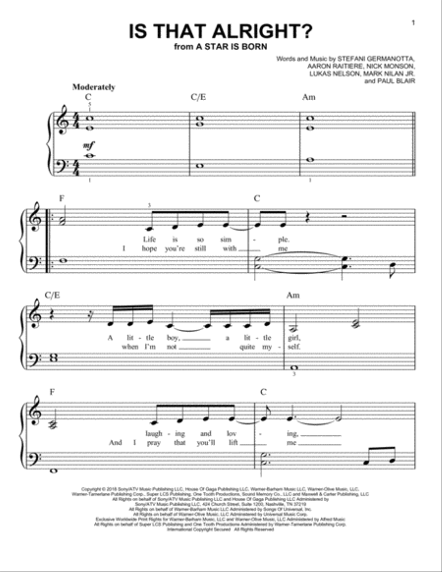 Is That Alright? (from A Star Is Born) Easy Piano scores gallery preview page 1