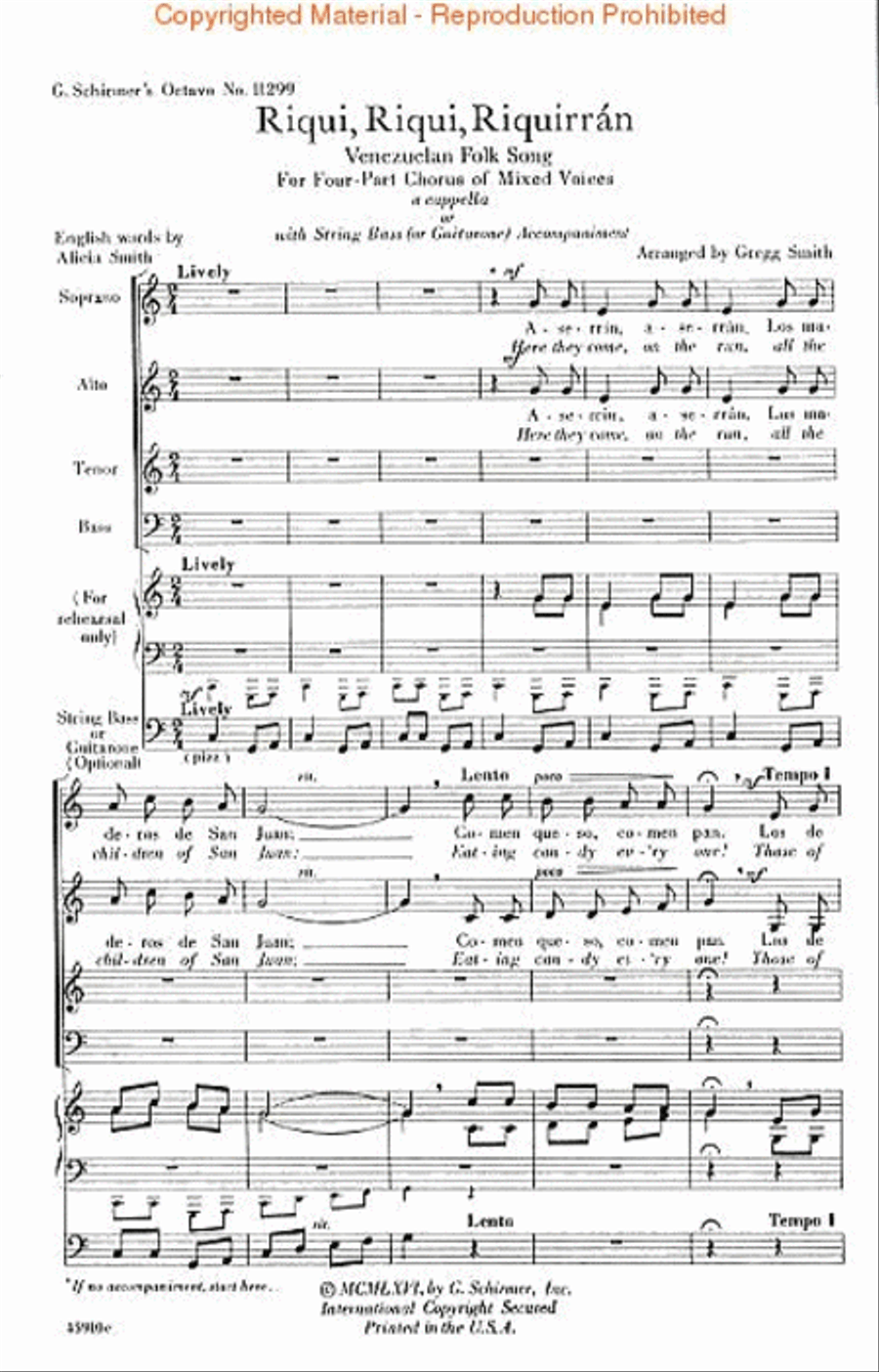 Riqui Riqui Riquirran Venezuelan Folk Song String Bass Guitarone A Cappella 4-Part scores gallery preview page 2