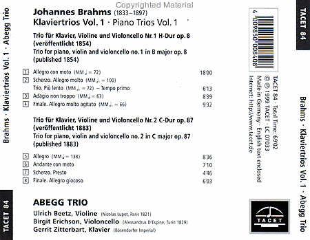 Volume 1: Brahms Piano Trios