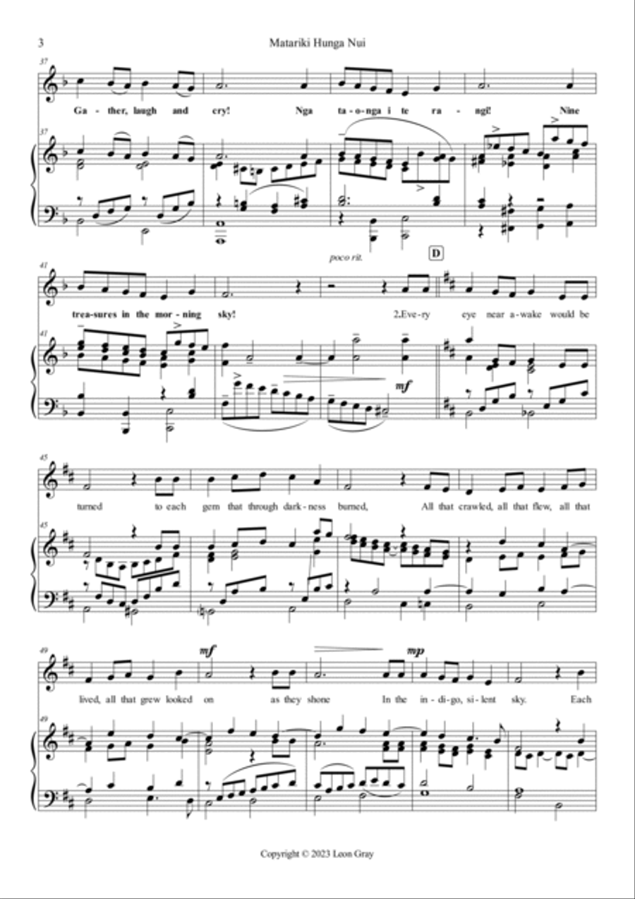 Matariki Hunga Nui Piano, Vocal, Guitar scores gallery preview page 3