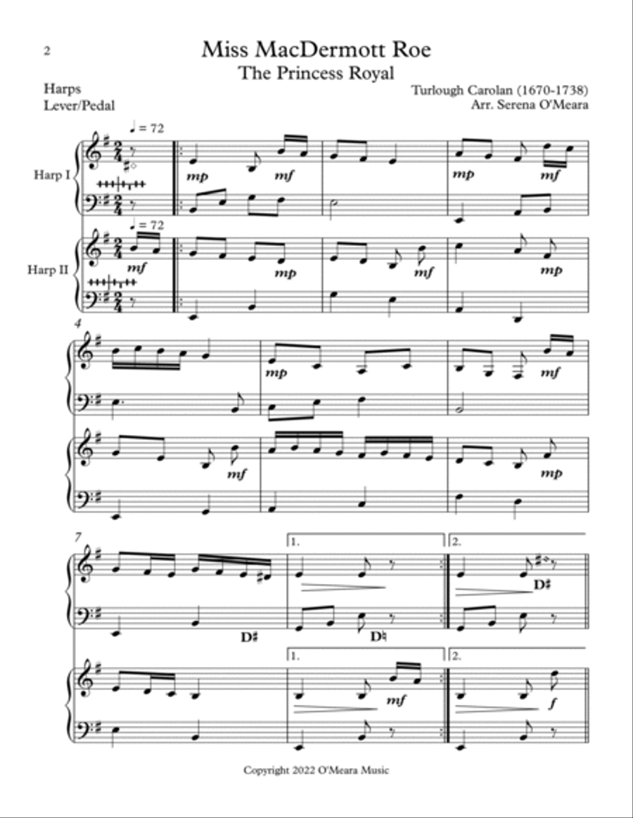 Miss MacDermott Roe, Princess Royal, Harp Duet Celtic Harp scores gallery preview page 2