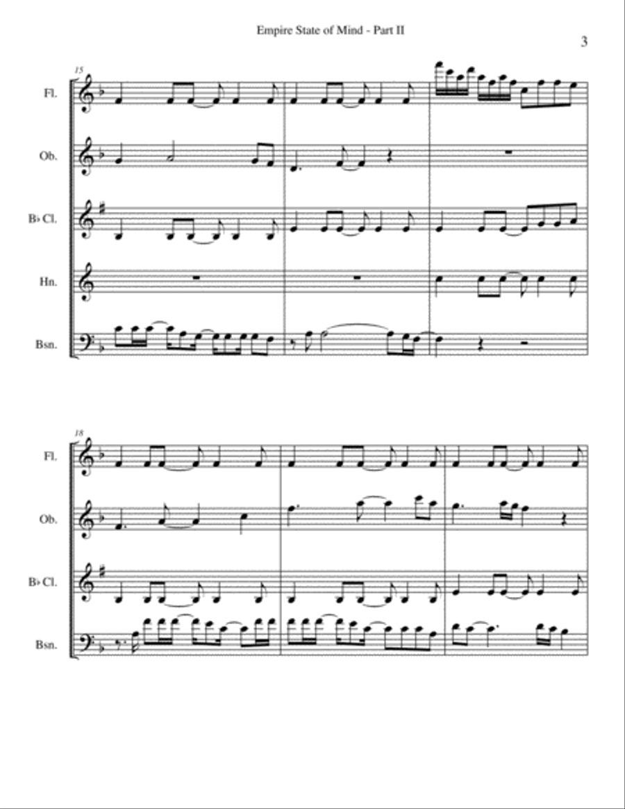 Empire State Of Mind (Part II) Broken Down Woodwind Quintet scores gallery preview page 3