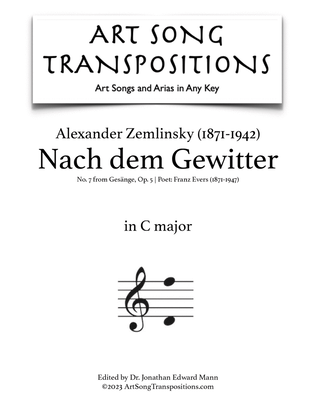 Book cover for ZEMLINSKY: Nach dem Gewitter, Op. 5 no. 7 (transposed to C major)