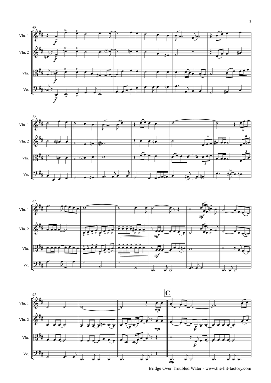 Bridge Over Troubled Water String Quartet scores gallery preview page 3