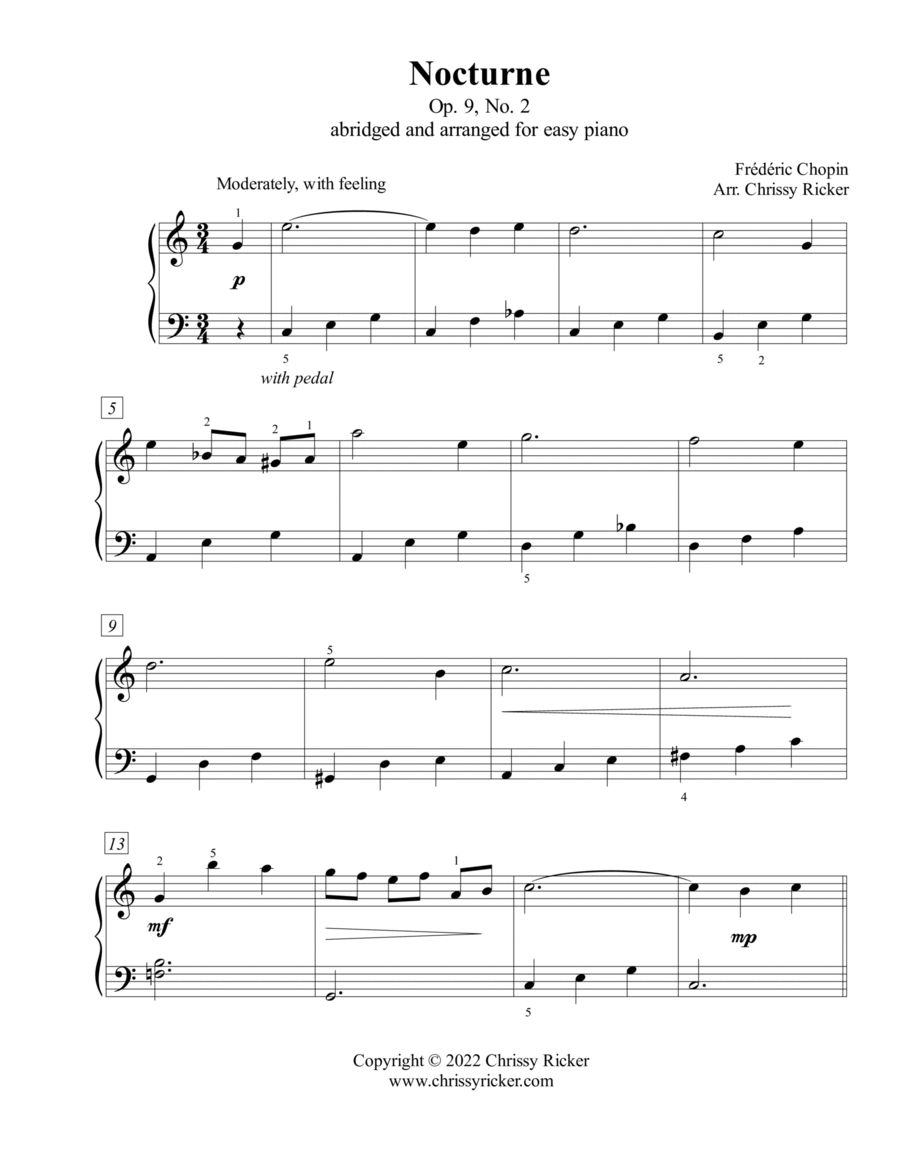 Nocturne, Op. 9, No. 2 - easy piano Piano Method scores gallery preview page 1