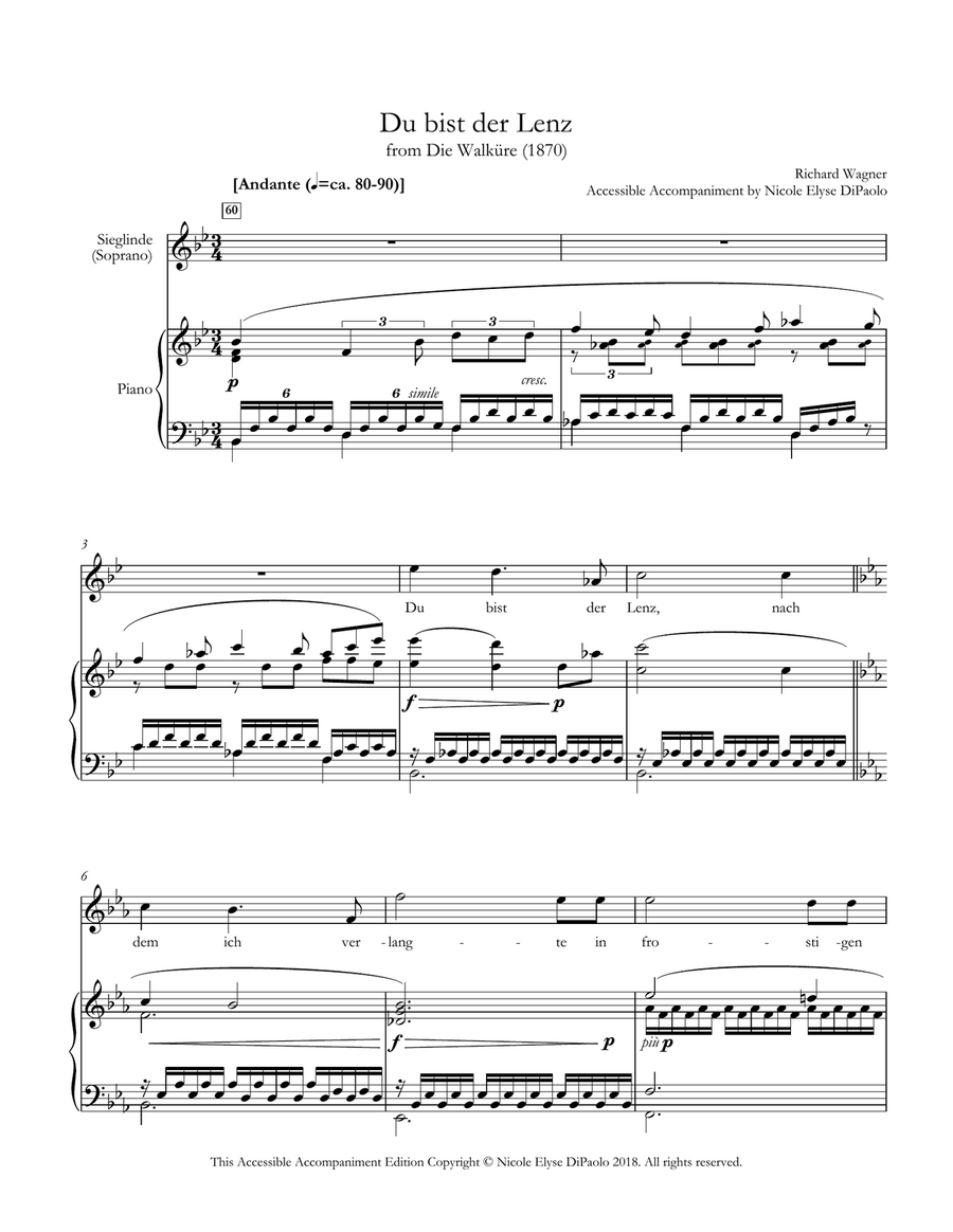 Du bist der Lenz (Sieglinde's Aria) from Die Walküre - Accessible Accompaniments Edition Soprano Voice scores gallery preview page 1