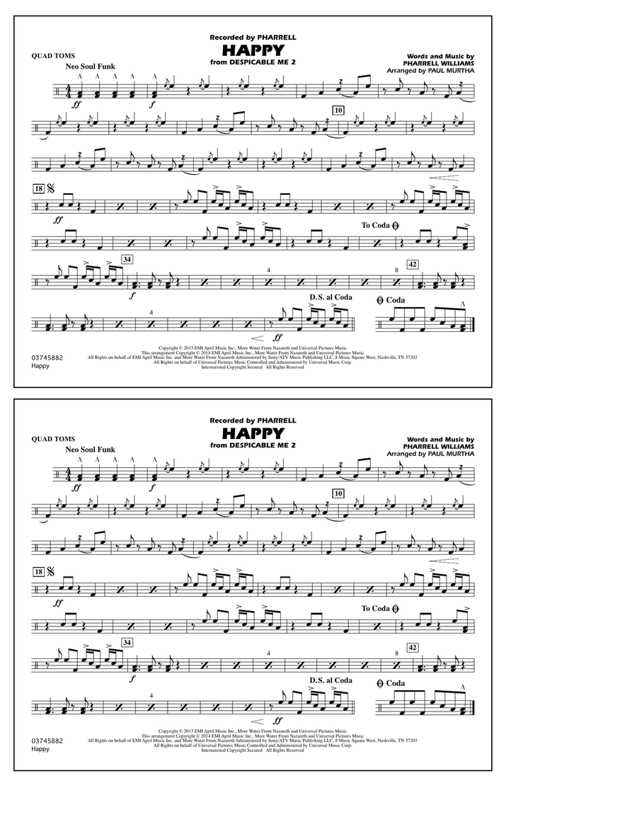 Happy (from Despicable Me 2) - Quad Toms Marching Band scores gallery preview page 1