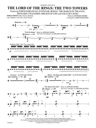 Book cover for The Lord of the Rings: The Two Towers, Symphonic Suite from: 1st Percussion