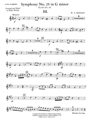 Mozart's Symphony No. 25 in G Minor, 3rd & 4th Movements: 1st B-flat Clarinet