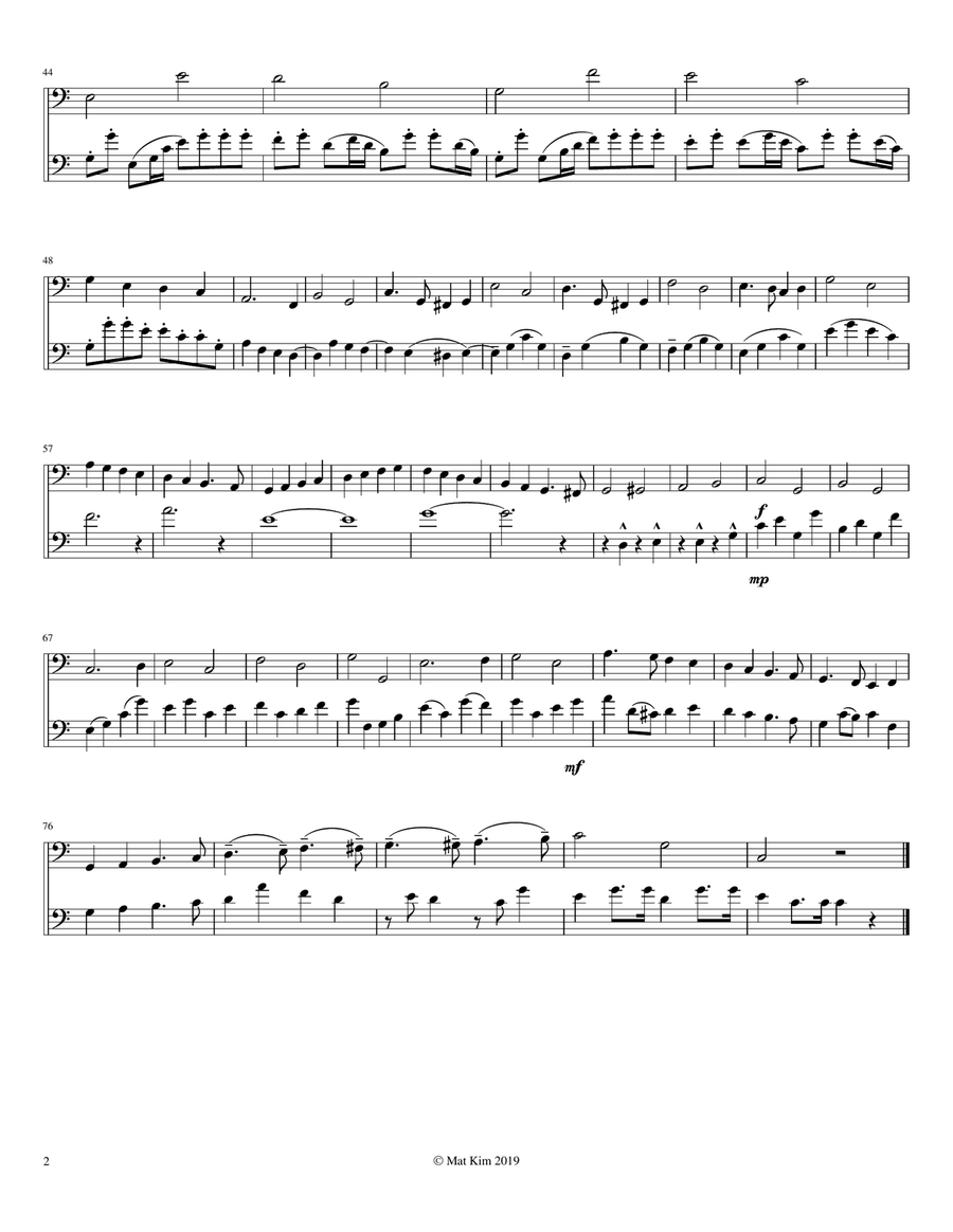 Franz Simandl Étude no. 1 in C Major (Maestoso) for Two Double Basses String Duet scores gallery preview page 2