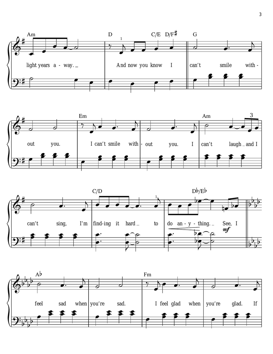 Can't Smile Without You (arr. Phillip Keveren) Easy Piano scores gallery preview page 3
