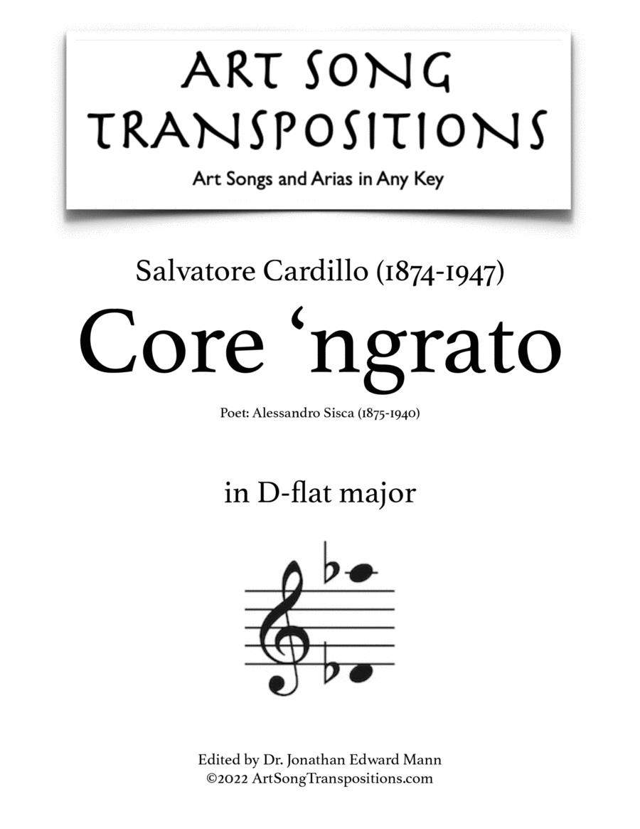 CARDILLO: Core 'ngrato (transposed to D-flat major) Voice scores gallery preview page 1