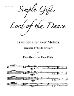 Book cover for Simple Gifts/Lord of the Dance - flute quartet or choir (flute 1, 2, 3, 4 and piccolo)