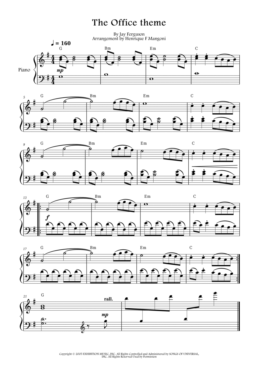 The Office - Theme Piano Solo scores gallery preview page 1
