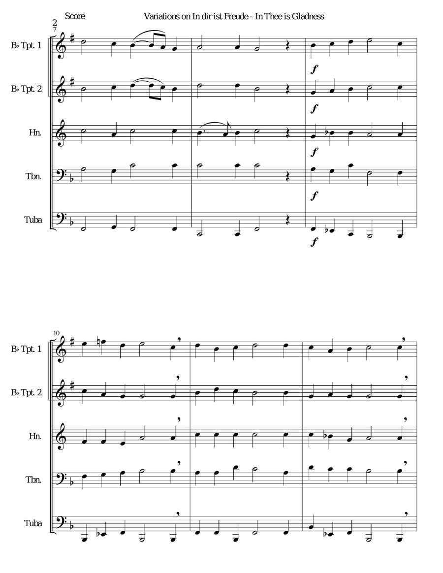 In dir ist Freude (In Thee is gladness) for brass quintet Brass Quintet scores gallery preview page 2