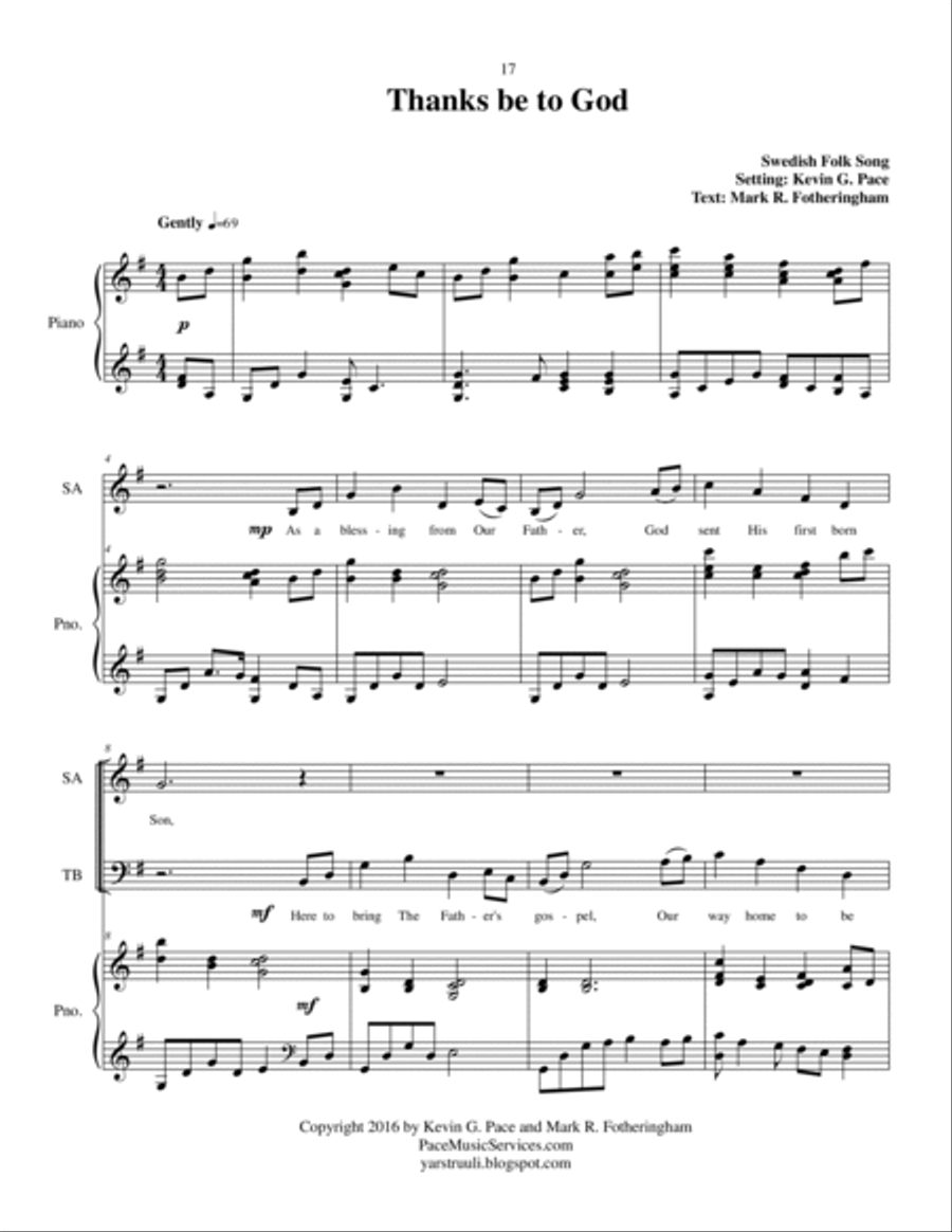 Thanks Be To God - Swedish Folk Song with new lyircs - SATB Choir with piano accompaniment 4-Part scores gallery preview page 2