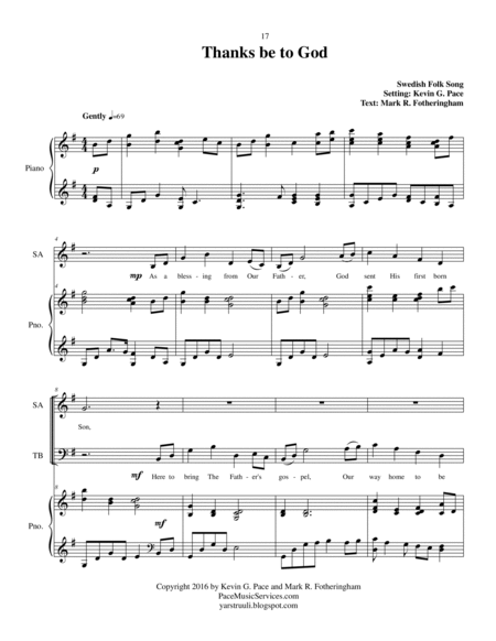 Thanks Be To God - Swedish Folk Song with new lyircs - SATB Choir with piano accompaniment image number null