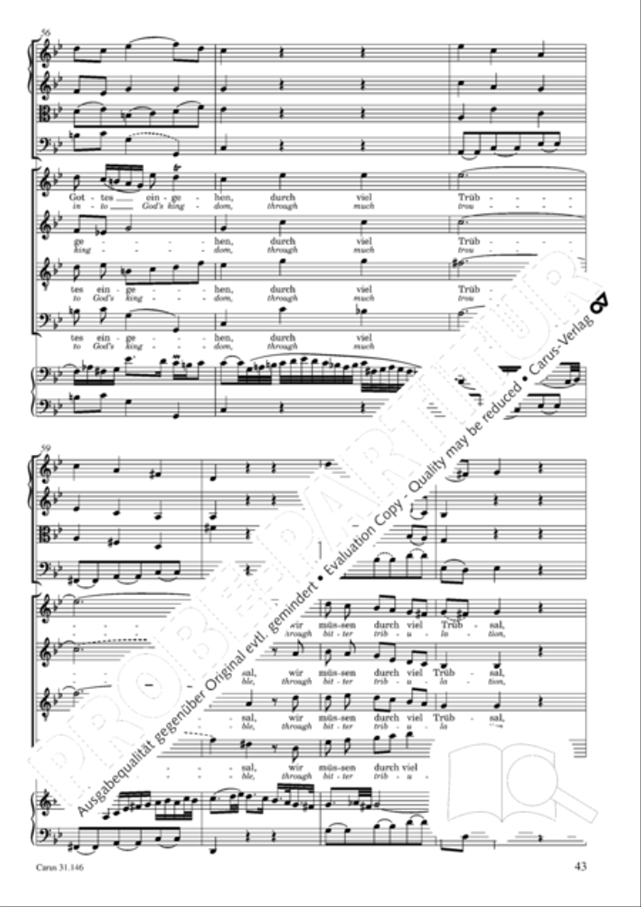 Through bitter tribulation we enter into God's kingdom (Wir mussen durch viel Trubsal in das Reich Gottes eingehen) 4-Part scores gallery preview page 44