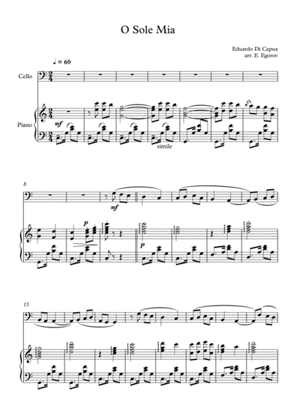 O Sole Mio, Eduardo Di Capua, For Cello & Piano image number null