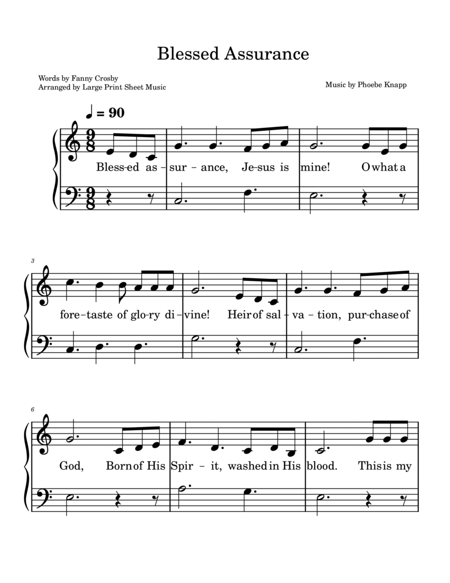 Blessed Assurance Easy Harp Solo LARGE PRINT Lever Harp Lap Harp Small Harp Harpsicle Lap Harp scores gallery preview page 1