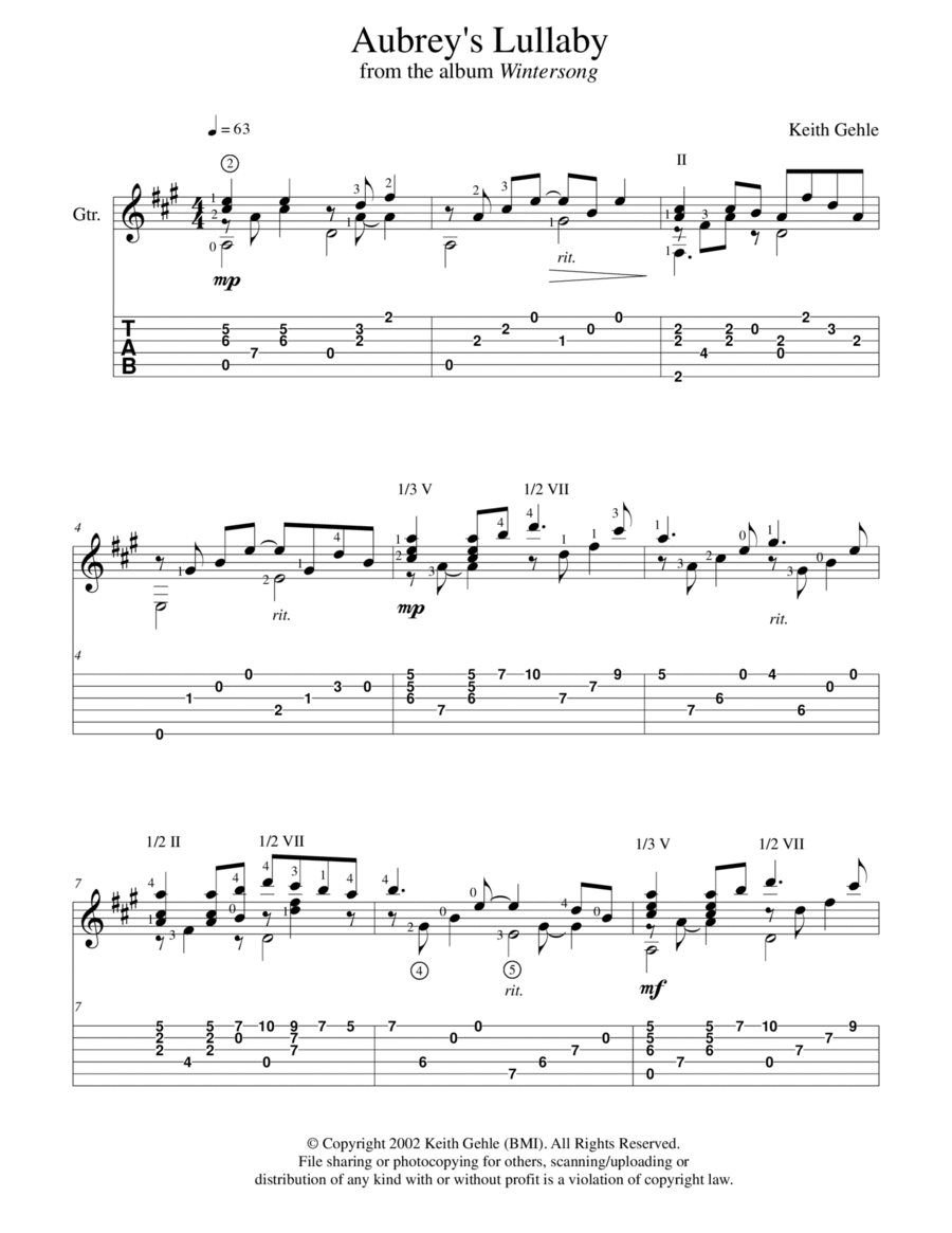 "Aubrey's Lullaby" for solo classical fingerstyle guitar (+TAB) image number null
