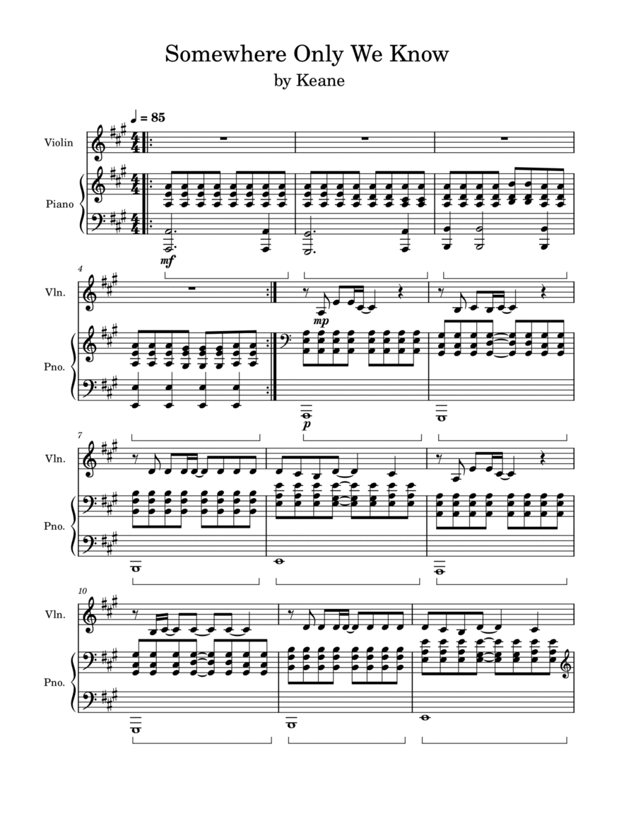 Somewhere Only We Know Somewhere Only We Know Violin Solo scores gallery preview page 1