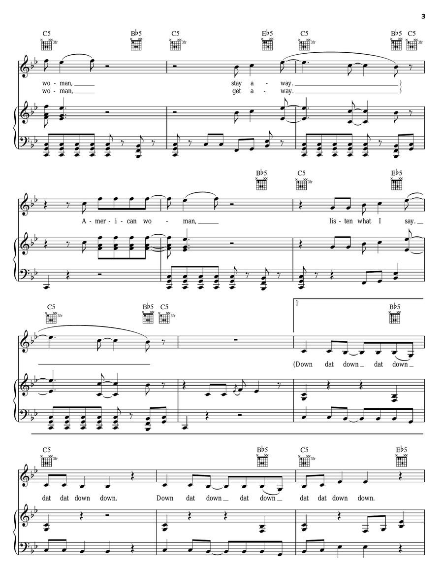 American Woman American Woman Piano, Vocal, Guitar scores gallery preview page 3