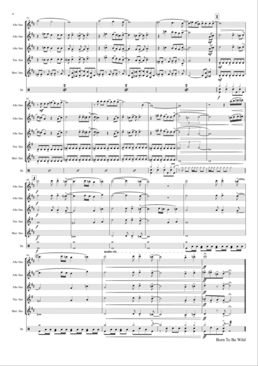 Born To Be Wild Saxophone Quintet scores gallery preview page 4