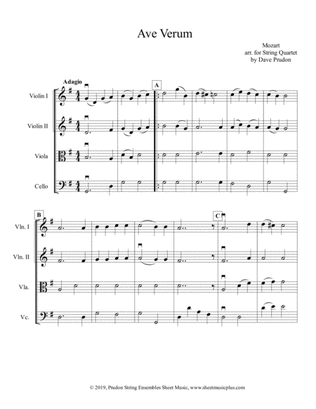 Mozart Ave Verum for String Quartet