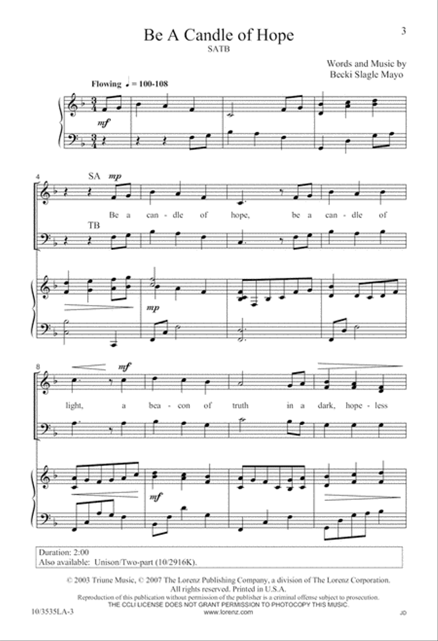 Be A Candle of Hope 4-Part scores gallery preview page 4