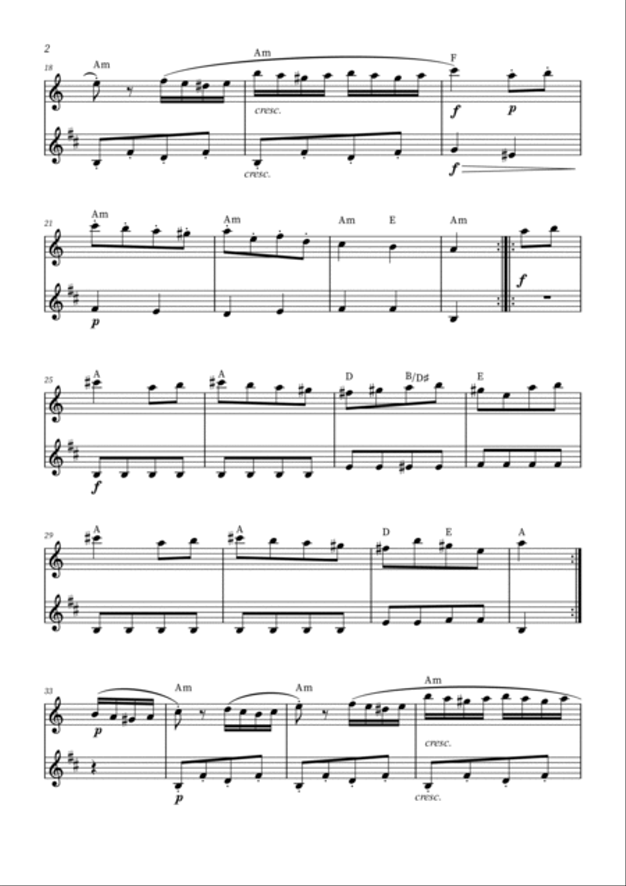 Turkish March - Flute and Clarinet Duet (with chords) Woodwind Duet scores gallery preview page 2