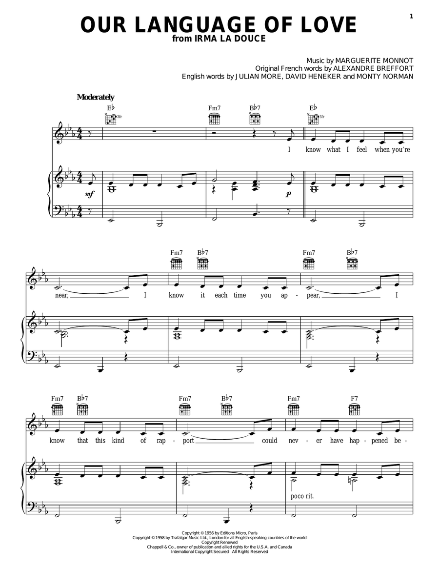 Our Language Of Love Our Language Of Love Piano, Vocal, Guitar scores gallery preview page 1