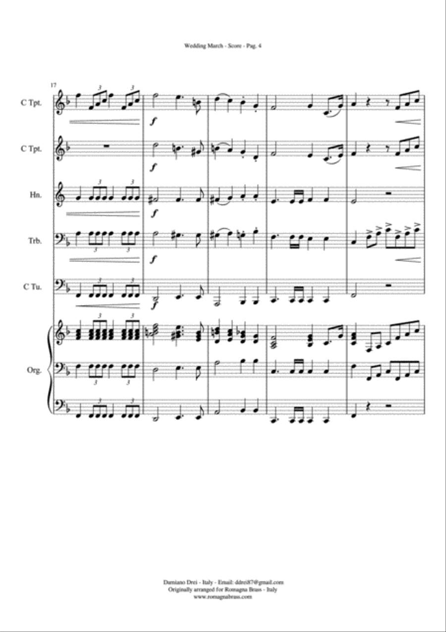 Mendelssohn Wedding March, for Brass Quintet & Optional Organ image number null