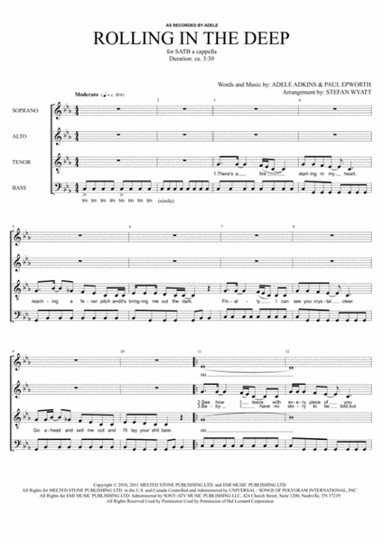 Rolling In The Deep - SATB a cappella