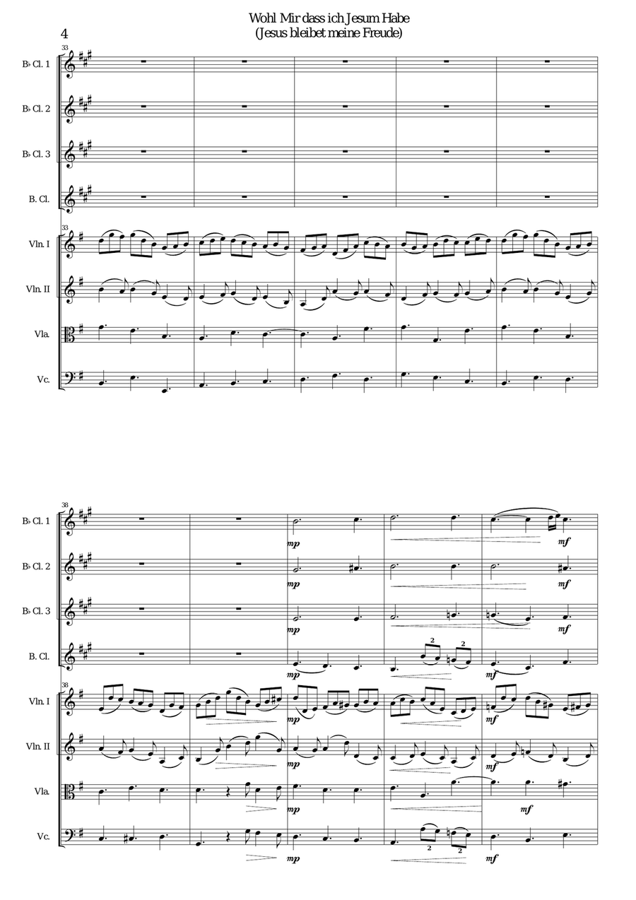 Wohl mir dass ich Jesum habe (Jesu joy of man's desiring) for clarinet quartet and strings Small Ensemble scores gallery preview page 4